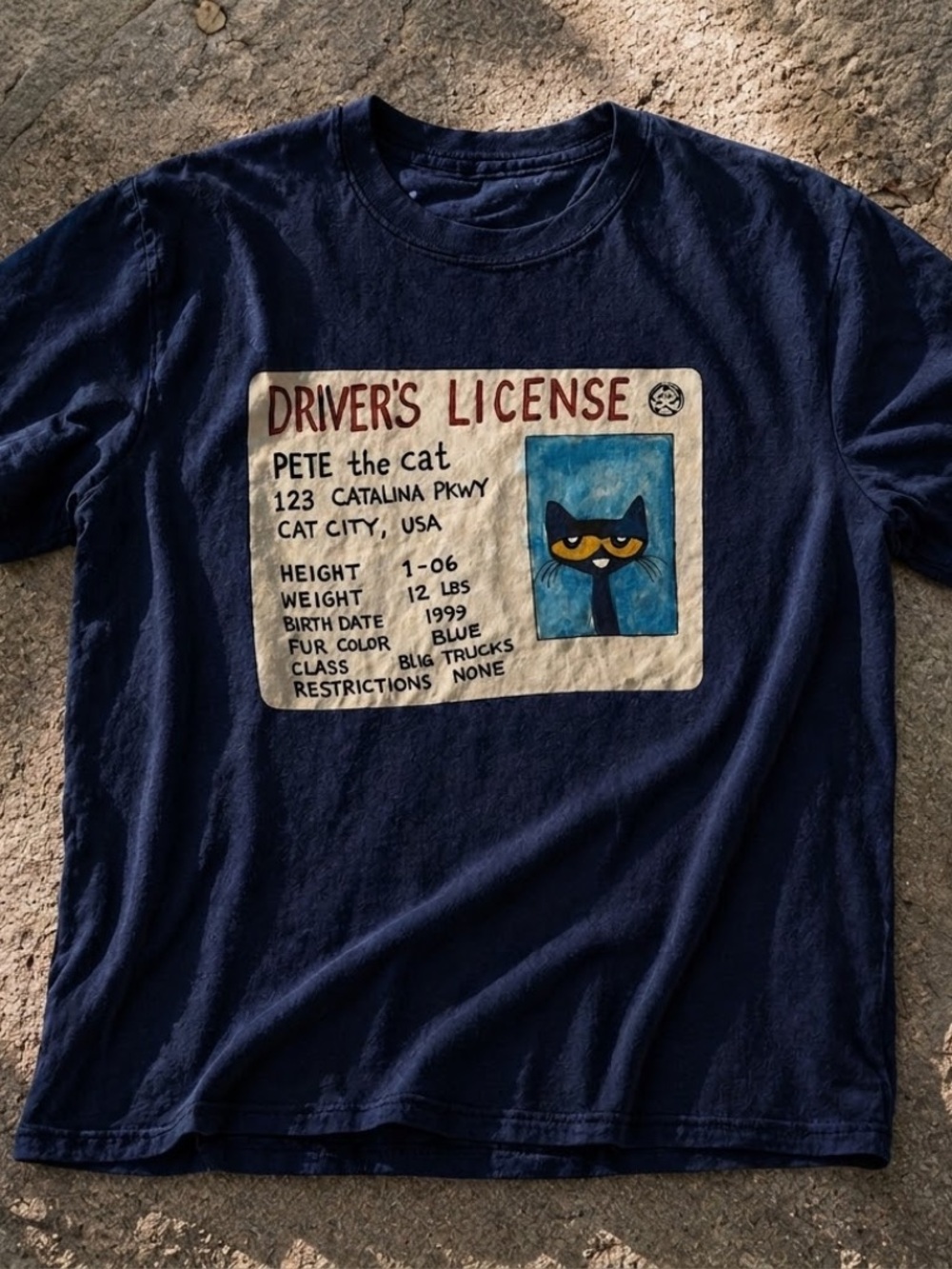 Pete the Cat Navy Graphic Tee - Driver's License Design